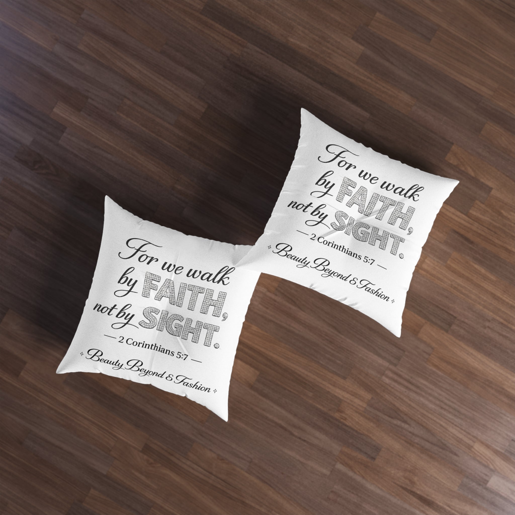 Faith Quote Floor Pillow — “For We Walk by Faith, Not by Sight” Square Throw Pillow